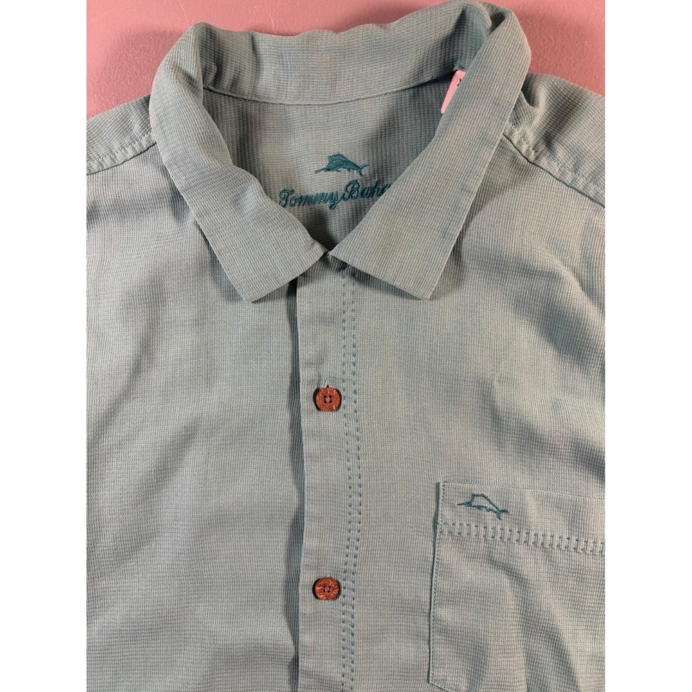 Tommy Bahama Shirt Mens XL Blue‎ IslandZone Silk Blend Short Sleeve Button Down